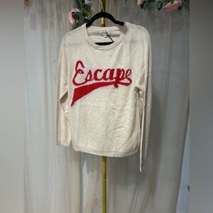 Spring + Mercer Cream and Red Crew Neck Sweater
